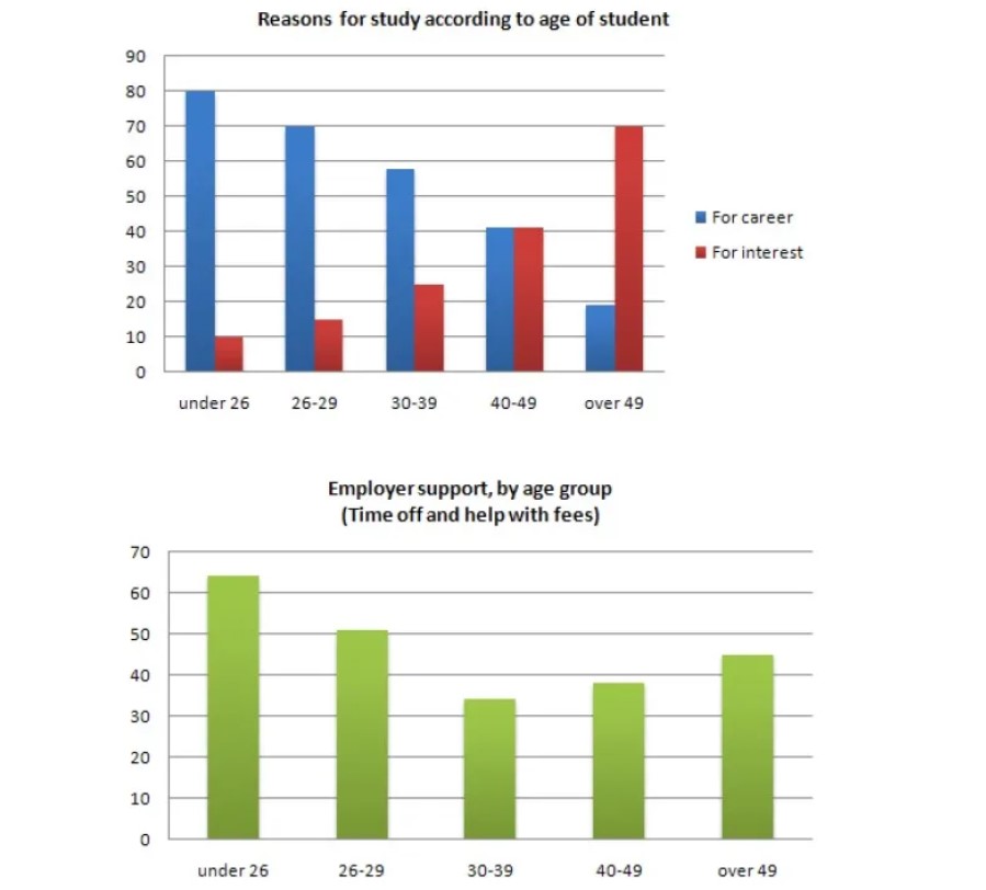 The charts below show the main reasons for study among students of different age groups